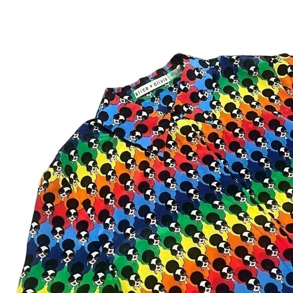 Alice + Olivia Willa placket Stace Face Print Button-Up silk colorful Shirt size - Picture 7 of 10